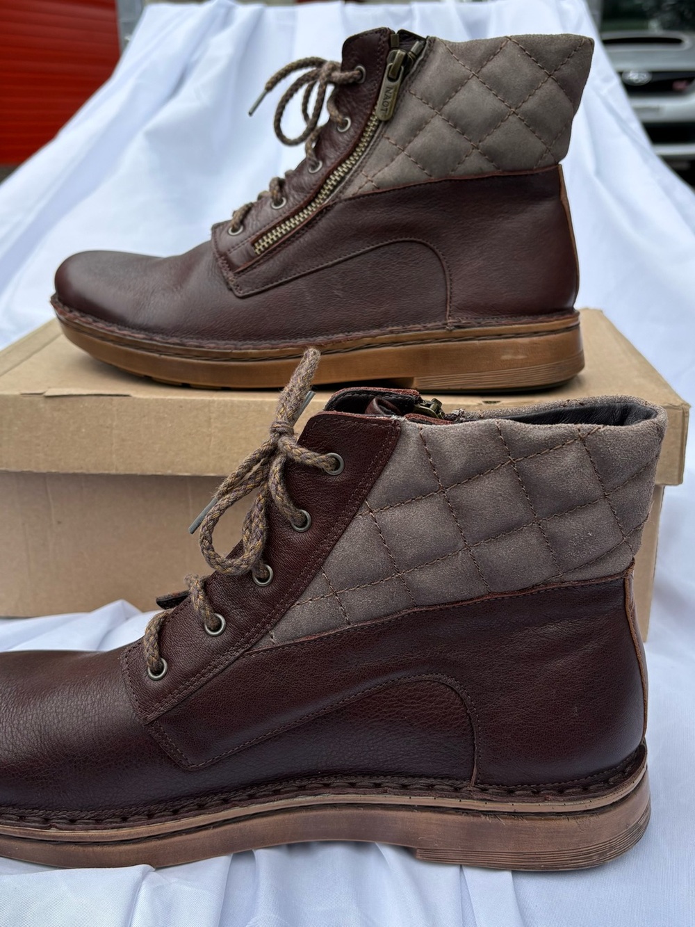 Naot Brown Leather Quilted Collar Lace-Up Ankle Boots